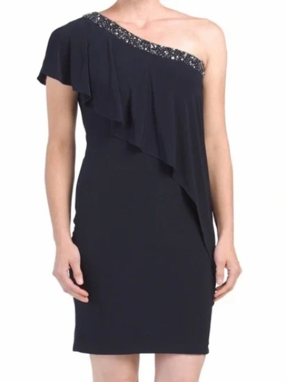 Betsy & Adam Navy Blue one shoulder embellished asymmetrical dress size 8